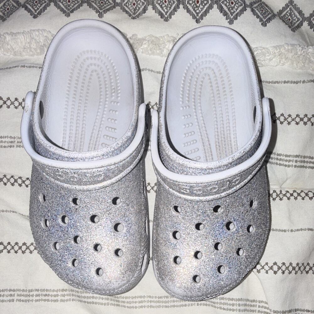 Crocs Classic Youth J1 Purple Glitter Slip-On Clog w/ Heel Strap